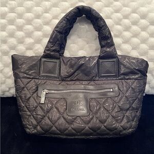 Vintage CHANEL Cocoon Quilted Diamond Plush Nylon Tote With Leather Accents